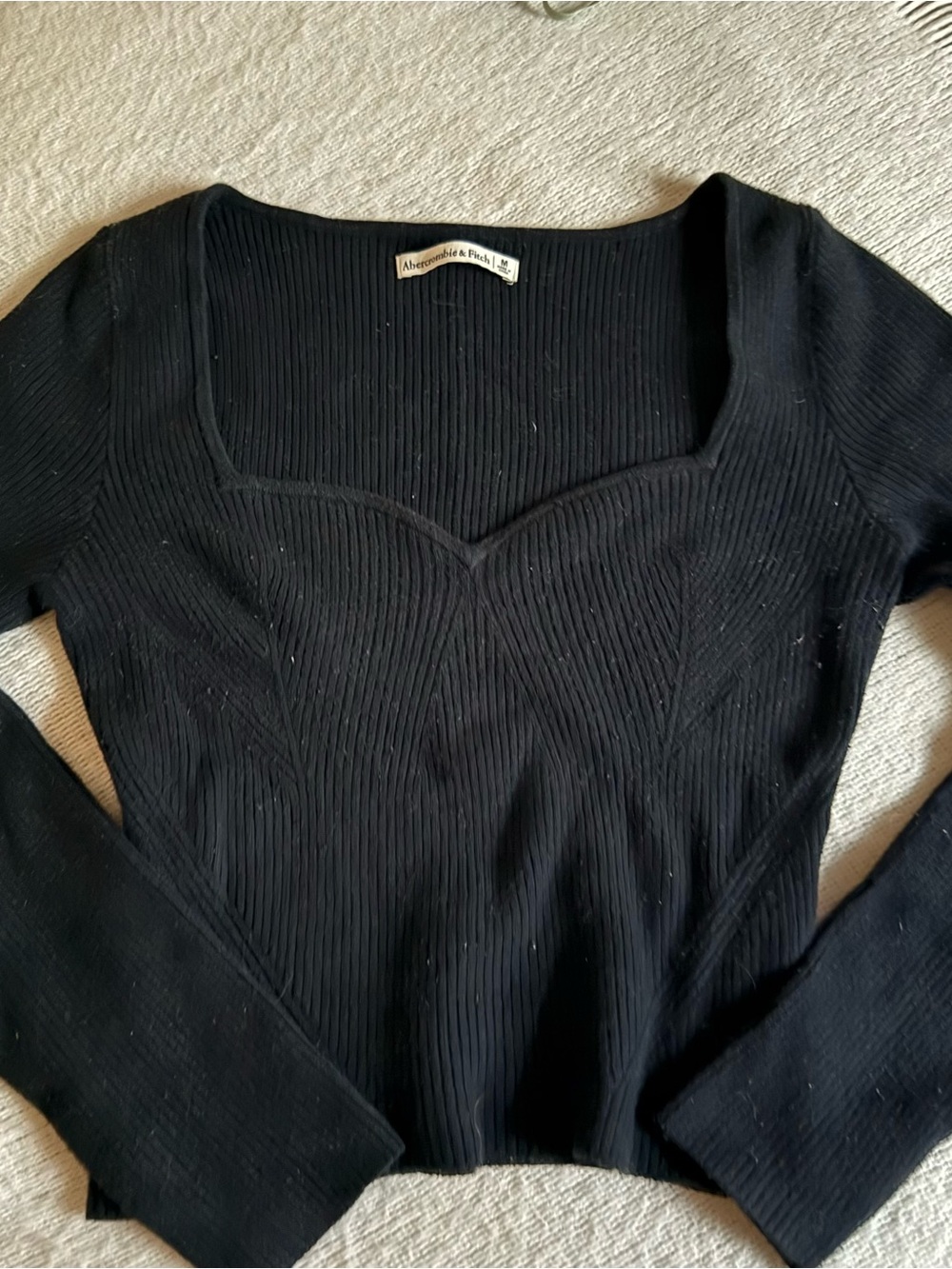 Abercrombie & Fitch Black Ribbed Knit long Sleeve fitted sweater top